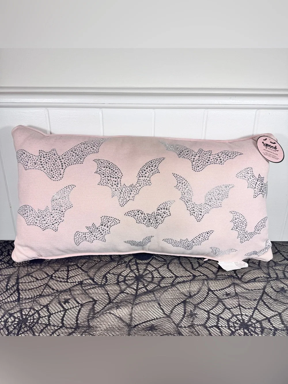 NEW Spooktakular Bedazzled Bats Halloween Pillow